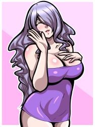 1girls breasts camilla_(fire_emblem) cleavage dress female female_only fire_emblem fire_emblem_fates hair_over_one_eye inabakun00 large_breasts long_hair nintendo open_mouth purple_hair smile solo very_long_hair waving waving_at_viewer