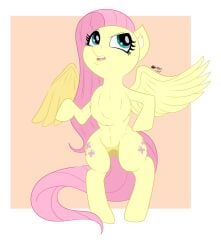 2022 animal_genitalia animal_pussy biped blue_eyes bunbunmuffinart bunbunmuffins chest_tuft cutie_mark digital_media_(artwork) equid equine equine_pussy eyelashes feathered_wings feathers female fluttershy_(mlp) friendship_is_magic fur genitals hair hasbro hi_res inner_ear_fluff mammal my_little_pony open_mouth pegasus pink_hair pink_tail pussy semi-anthro signature standing straight_hair tuft wings yellow_body yellow_feathers yellow_fur