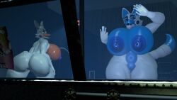 2girls 3d 3d_(artwork) backboob big_ass big_breasts casual casual_nudity female female_only five_nights_at_freddy's five_nights_at_freddy's:_sister_location funtime_foxy_(fnaf) funtime_foxy_(fnafsl) huge_ass huge_breasts lolbit_(fnaf) nude oc public public_nudity robot robot_girl tyranfox tyranfox_(artist)