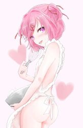 1girls apron apron_only ass batter doki_doki_literature_club female female_only heart kurananaru natsuki_(doki_doki_literature_club) pink_eyes pink_hair solo whiskey