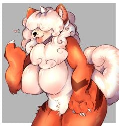 absurd_res anthro breasts canid canine canis domestic_dog fan_character female generation_1_pokemon growlithe hair_over_eyes hi_res hisuian_form hisuian_growlithe mammal nintendo pokemon pokemon_(species) regional_form_(pokemon) thick_thighs video_games xxcasxx