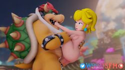 1boy 1girls blonde_hair bowser carrying_partner cock_ring female female_penetrated human interspecies interspecies_sex looking_at_partner male male/female male_penetrating male_penetrating_female mario_(series) penetration penile penile_penetration penis princess_peach sex stand_and_carry_position standing standing_sex straight straight_sex super_mario_odyssey tagme wip woozysfm