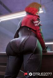 1girls 3d 3d_(artwork) ass batman_(series) big_ass big_breasts blender blender_(software) blonde_female blonde_hair citrus2077 curvaceous curvaceous_figure curvy curvy_female dc dc_comics female female_only gotham_knights harley_quinn harley_quinn_(gotham_knights) nude pinup pinup_pose pose rear_view smiling solo