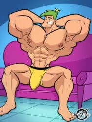 abs armpits arms_behind_head big_bulge big_cock big_penis briefs briefs_only bulge cosmo huge_bulge huge_cock living_room male male_only muscles muscular muscular_male nickelodeon pecs spread_legs straight_hair the_fairly_oddparents vispaking