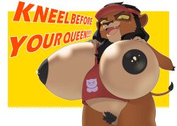 absurd_res apron apron_only big_breasts bodily_fluids breasts clothing disney felid female furry headgear hi_res huge_breasts lactating lion mammal milk mostly_nude nipples pantherine pr-egg-nant pregnant pregnant_female pubes pussy rule_63 scar_(the_lion_king) solo the_lion_king