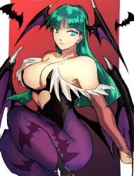 bat_wings big_ass big_breasts capcom capcom_vs_snk capcom_vs_snk_2 cleavage clothing darkstalkers green_eyes green_hair medium_breasts morrigan_aensland purple_legwear succubus succubus_costume succubus_wings trfd_3 vampire_(game) vampire_hunter vampire_savior wings wings_on_head