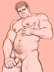 aroused bear_(body_type) boner dad_bod erect_penis erection hairy hard_on imminent_sex jerking jerking_off jerkingoff looking_at_viewer male male_only masturbating masturbation muscles muscular muscular_male pec_squeeze peggy9ty