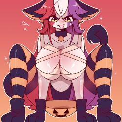 big_breasts cat_ears cat_tail countryhumans countryhumans_girl countryhumans_oc fevie_(markai_cat) halloween halloween_costume markai_cat oc partially_clothed