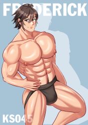 1boy brown_eyes brown_hair fire_emblem fire_emblem_awakening frederick_(fire_emblem) hair_between_eyes ks045 male male_only muscular muscular_male nintendo red_eyes short_hair smile solo