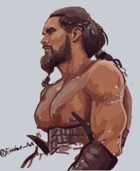 actor celebrity erodae game_of_thrones in_character jason_momoa khal_drogo long_hair male male_only muscles muscular muscular_male pecs shirtless_male