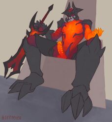 1boy aatrox bara gay glowing_penis league_of_legends male_only monster non-human orngetea penis spread_legs sword unusual_penis