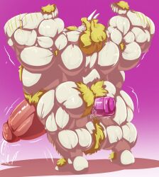 1boy 2d anal_insertion anthro asgore_dreemurr ass balls bara blonde_hair bobert boner dad_bod deltarune erection facial_hair flexing furry gay goat goat_horns hairy horns hyper hyper_balls hyper_penis male male_only muscles overweight overweight_male penis precum solo solo_male undertale undertale_(series) white_fur