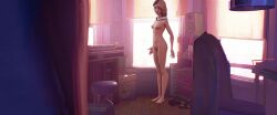 1girls 3d barefoot bedroom blonde_hair female female_only gwen_stacy hantzgruber legs long_hair marvel marvel_comics medium_breasts nude nude_female skinny slim small_breasts solo spider-gwen spider-man:_across_the_spider-verse spider-man:_into_the_spider-verse spider-man_(series) standing superheroine teenager toes window