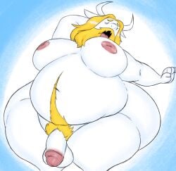 1boy 2d anthro asgore_dreemurr balls bara big_ass big_moobs blonde_hair dad_bod deltarune facial_hair fat fat_ass filthyopossum furry gay goat goat_horns hairy horns male male_only muscles obese obese_male overweight overweight_male penis solo solo_male undertale undertale_(series) white_fur