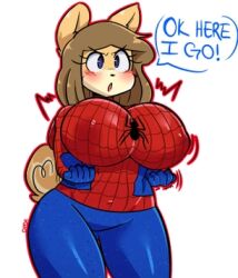 anthro anthro_only bodysuit breasts canine darkprincess04 dog_ears dog_tail giant_breasts huge_breasts june_(jinu) marvel marvel_comics spider-man_(cosplay) spider-man_(series) superhero superheroine tail