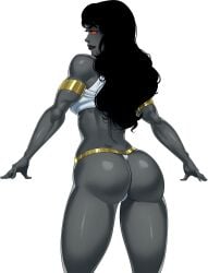 1girls ass big_breasts black_hair dc dc_comics female_only grail grey_skin looking_at_viewer looking_back presenting_ass red_eyes sunsetriders7 tagme thong toned_female