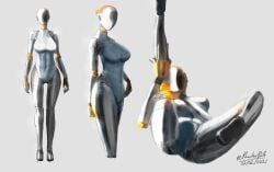 atomic_heart ballerina_(atomic_heart) black_body blonde_hair flexible khester824 one_leg_up robot robot_girl robot_humanoid uncensored