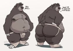 anthro arm_tuft ass atwistedfool baloo belly belly_grab belly_overhang belly_tuft big_belly big_bulge big_butt big_moobs black_bear black_body black_fur bulge clothing dialogue fluffy_chest footwear footwear_only from_behind_position from_front_position fur grey_body grey_fur head_tuft hi_res looking_away looking_back looking_down looking_pleasured male mammal mature_male moobs mostly_nude navel neck_tuft nipples obese obese_anthro obese_male overweight overweight_anthro overweight_male pinup pose presenting presenting_hindquarters raised_tail rear_view sex showing_belly showing_rear smile socks socks_only solo speech_bubble talking_to_another talking_to_self the_jungle_book thick_thighs toony tuft underwear ursid ursine