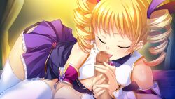 blonde_hair blowjob censored chinese_girl closed_eyes female hongou_kazuto koihime†_(series) koihime_musou small_breasts sousou_moutoku_(koihime)