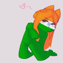 1girls cat_ears cat_india countryhumans countryhumans_girl deltahyo female_only green_skin humanoid india_(countryhumans) nude_female orange_hair