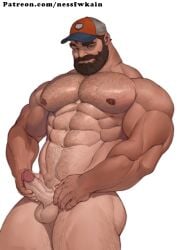 1boy abs artist_name balls ballsack baseball_cap beard beefy body_hair boner brown_eyes brown_hair daddy defined_muscles dilf erect_penis erection facial_hair foreskin foreskin_folds hairy_male hard_on human intact jerking jerking_off jerkingoff looking_at_viewer male male_nipples male_only male_pubic_hair masturbating masturbation muscles muscular_male mustache nessfwkain nesskain nipple_piercing nipple_rings nude_male patreon_username pecs penis retracted_foreskin scrotum solo testicles uncut veiny_penis