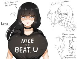 1girls big_breasts black_hair blue_eyes breasts choker clothed clothes_writing female goth lena_(startop) oc original original_character scary_eyes shaded_face shirt startop tight_clothing tight_shirt