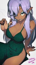 1girls big_breasts breasts clothing dark-skinned_female dark_skin dress eye_patch fangs female female_focus female_only lhata4564 purple_hair solo star_eyes tagme