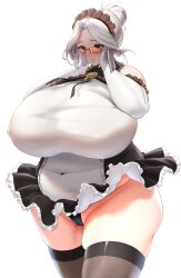 1girls armwear big_breasts black_panties blush breasts eyewear female female_only glasses hair hair_bun headwear huge_breasts hyper_breasts labiata_prototype_(last_origin) large_breasts last_origin legs legwear maid maid_headdress maid_outfit maid_uniform mature mature_female mature_woman milf namamo outfit panties pantyshot plump smile solo solo_female thick_thighs thighhighs thighs thunder_thighs voluptuous white_hair