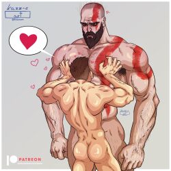 2boys ass atreus butt face_in_chest father_and_son gay god_of_war hairy heart incest kazz-e_art kratos male male_only muscles muscular muscular_male pec_squeeze