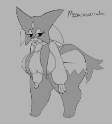 1girls 25circle anthro big_breasts breasts claws female female_only game_freak generation_9_pokemon greyscale huge_thighs mask meowscarada nintendo nipples pokémon_(species) pokemon pokemon_sv solo solo_female tagme thick_thighs