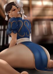 1girls alternate_version_available ass ass_focus big_ass brown_eyes brown_hair capcom chun-li clothing dat_ass ear_piercing earrings feet female female_only hair hair_bun huge_ass lips pelvic_curtain solo solo_female street_fighter thighs weedstajoinsart