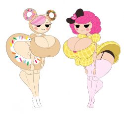 2girls absurd_res accessory alternate_costume ass big_ass big_breasts black_bow black_eyes blouse blush blush_stickers breasts bubble_butt busty button_eyes cheek_blush child_bearing_hips cleavage cleavage_overflow closed_mouth clothed clothing cowboy_shot crumbs_sugar_cookie curly_hair curvaceous curvy curvy_figure digital_media_(artwork) doll doll_joints donut donutella_(tokidoki) dress duo feet feet_up female female_focus female_only full_body fully_clothed garter_belt hair hair_bun hairbow hand_on_thigh headband hi_res hood hourglass_figure huge_ass huge_breasts human humanoid lalaloopsy large_breasts light-skinned_female light_skin living_doll looking_at_viewer mannequin mature_female miniskirt mob_face multiple_girls pattern pink_hair pink_legwear plaid plaid_dress puffy_sleeves seductive seductive_smile short_hair simple_background simple_eyes skimpy slim_waist small_waist tasteofchoklit thick_thighs thighs thunder_thighs tokidoki twintails underwear voluptuous white_background wide_hips yellow_dress