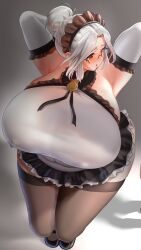 1girls armpits armwear big_breasts blush breasts erect_nipples eyewear female female_only footwear glasses hair hair_bun hands_behind_head headwear huge_breasts hyper_breasts labiata_prototype_(last_origin) large_breasts last_origin legs legwear light-skinned_female maid maid_headdress maid_outfit maid_uniform mature mature_female mature_woman milf namamo outfit pale-skinned_female plump smile solo solo_female thick_thighs thighhighs thighs vanilla voluptuous white_hair