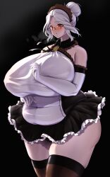 1girls armwear bbw big_breasts blush breasts chubby eyewear female female_only glasses hair hair_bun headwear huge_breasts hyper_breasts labiata_prototype_(last_origin) large_breasts last_origin legs legwear maid maid_headdress maid_outfit maid_uniform mature mature_female mature_woman milf namamo outfit plump slightly_chubby smile solo solo_female thick_thighs thighhighs thighs voluptuous white_hair