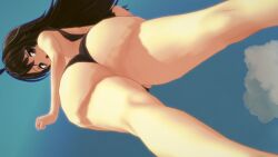 1girls 3d ass atomicgato bags_under_eyes big_ass brown_hair female female_only from_below long_hair oc open_mouth original_character solo swimsuit thick_thighs