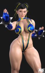 1girls 3d big_breasts capcom chun-li fighting_pose fighting_stance hagiwara_studio hair_bun hair_buns looking_at_viewer mature_female milf sling_bikini solo spiked_bracelet street_fighter street_fighter_6 thick_thighs thunder_thighs wide_hips