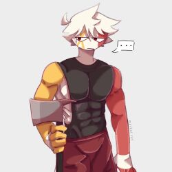 axe countryhumans countryhumans_oc male_only markai_cat muscular muscular_male red_eyes short_hair tank_top white_hair zeon_(markai_cat)