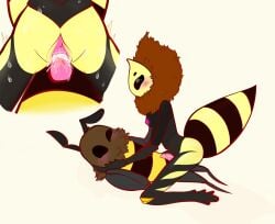 1boy 1girls antennae bee bee_girl bee_humanoid blush breasts cum cum_in_pussy cum_inside higher_resolution_duplicate hive_knight_(hollow_knight) hollow_knight insect insects localstarfucker naked pussy queen_vespa sweat sweatdrop thorax vaginal_penetration