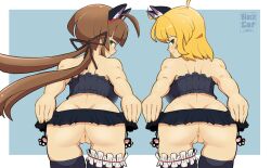 2022 blackcat18up cat_ears cat_tail dated looking_at_viewer presenting pussy ryoubi_(senran_kagura) ryouna_(senran_kagura) senran_kagura sisters