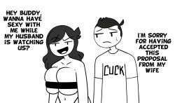 1boy 1girls alternate_breast_size belt big_breasts breasts casual cheating cheating_wife cuckold english_text female huge_breasts human imminent_sex jaiden_animations jaidens_dad jaidens_mom large_breasts male milf mob_face pale_skin sad steca text thelazyart