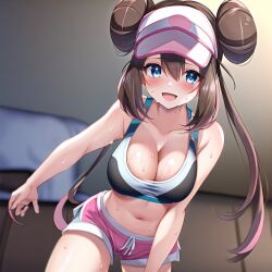 1girls ai_generated blue_eyes booty_shorts breasts brown_hair cleavage female game_freak huge_breasts light-skinned_female light_skin long_hair nai_diffusion nintendo pokemon pokemon_bw2 rosa_(pokemon) short_shorts shorts sport_shorts sports_bra sportswear stable_diffusion sweat sweaty_body thighs twin_buns twintails