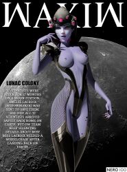 1girls 3d ass blender blizzard_entertainment breasts chest collar dark_hair female female_only fingering front_page legs lipstick magazine magazine_front_page makeup medium_breasts moon nails nero100 nipples nude overwatch overwatch_2 pose purple_hair purple_skin solo solo_female space thighs topless waxiw widowmaker