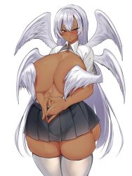 angel dark-skinned_female embarrassed huge_breasts kawahagitei leo008 red_eyes thick_thighs topless wings