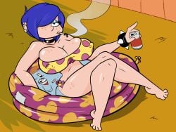 1girls 2d alternate_version_available beer beer_can big_breasts bikini blue_hair cartoon_network cigarette crossed_legs ed_edd_n_eddy female female_focus female_only hair_over_one_eye kanker_sisters light-skinned_female light_skin looking_at_viewer marie_kanker nipple_bulge no_penetration no_sex pool solo solo_female spiked_bracelet thick_thighs ultimatez uztweetys voluptuous