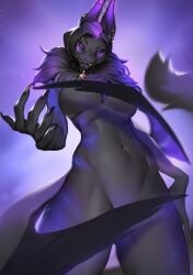 anthro astra_(lostmyshadow) barbell_piercing barely_visible_genitalia barely_visible_nipples barely_visible_pussy black_claws black_collar black_hair black_sclera canid canine canis claws collar dark_body ear_piercing ear_ring facial_piercing fangs female finger_claws gauged_ear genitals grey_body hair hi_res industrial_piercing jackal looking_at_viewer mammal multicolored_hair narrowed_eyes navel navel_piercing nipple_piercing nipples nose_piercing nose_ring nude piercing portrait purple_eyes purple_hair purple_nipples pussy ring_piercing septum_piercing septum_ring shermugi simple_background solo standing stud_piercing three-quarter_portrait tongue tongue_piercing tongue_stud two_tone_hair