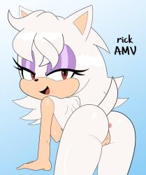 1girls anthro anus ass bangs bent_over big_ass breasts eyelashes eyeshadow fan_character female hedgehog hi_res long_hair looking_at_viewer makeup nude original_character presenting presenting_hindquarters pussy red_eyes rick_amv rick_lewd rickamv sideboob signature smile solo sonic_(series) tail vagina white_body white_fur white_hair