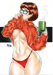 1girls 2022 big_breasts brown_hair curvaceous curvy_body curvy_female curvy_figure ed_benes_studio fit_female fred_benes glasses hanna-barbera looking_at_viewer scooby-doo short_hair tagme underwear velma_dinkley voluptuous_female