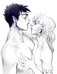 2boys berserk breasts_to_breasts femboy griffith guts_(berserk) lychee_(artist) nude pecs_touching topless