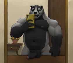 anthro badger camera cellphone echo_(series) echo_project erection foreskin genitals hi_res humanoid_genitalia humanoid_penis looking_at_viewer male male_only mammal mirror mirror_selfie mustelid musteline nikolai_(the_smoke_room) nipples nude pecs penis phone selfie smile solo the_smoke_room video_games visual_novel yeshh