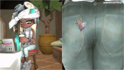 3d ass bubble_butt buttcrush crossover drinking jeans marina_(splatoon) micro princess_zelda smexynation splatoon the_legend_of_zelda tight_pants zelda_(a_link_between_worlds)